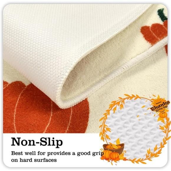 Bathroom Rug Cute Pumpkin Non Slip Long Entry & Bedroom Mat, 18x47inch - Picture 6 of 7